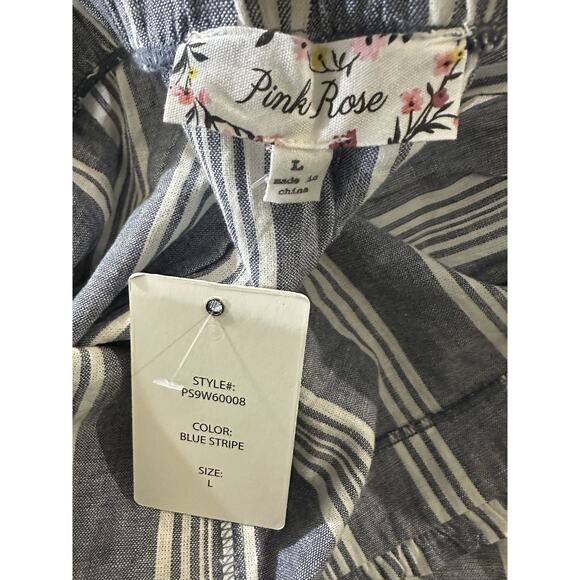 NWT Pink Rose Linen Cotton Wide Leg Pants Blue Striped Beachy Lagonlook Large - Picture 6 of 10